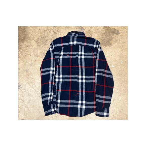 George Plaid Flannel Button Up Shirt M Navy Red White – Classic Y2K Streetwear - Picture 4 of 12